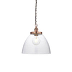 106895 Hansen Grand 1 Light Pendant Aged Copper Plate And Clear Glass