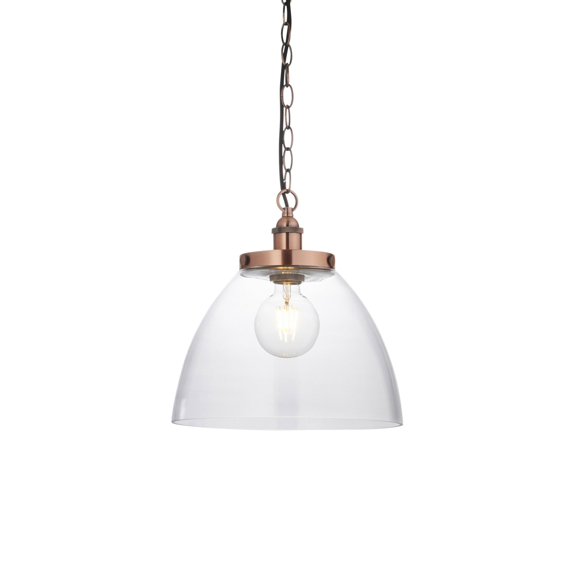 106895 Hansen Grand 1 Light Pendant Aged Copper Plate And Clear Glass