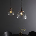 106895 Hansen Grand 1 Light Pendant Aged Copper Plate And Clear Glass
