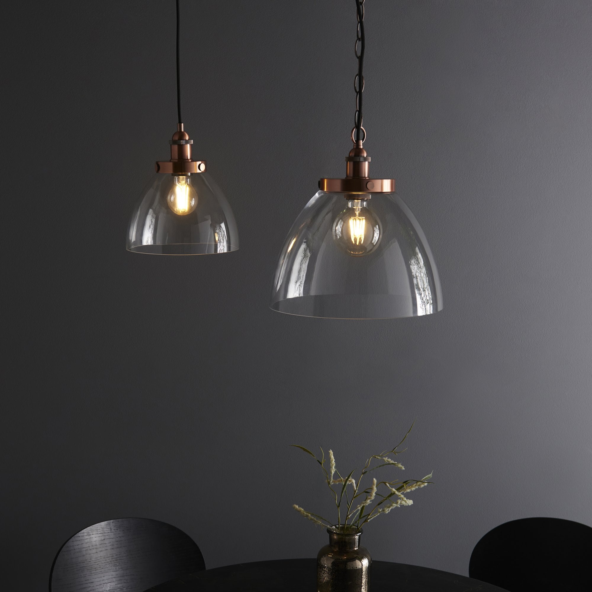 106895 Hansen Grand 1 Light Pendant Aged Copper Plate And Clear Glass