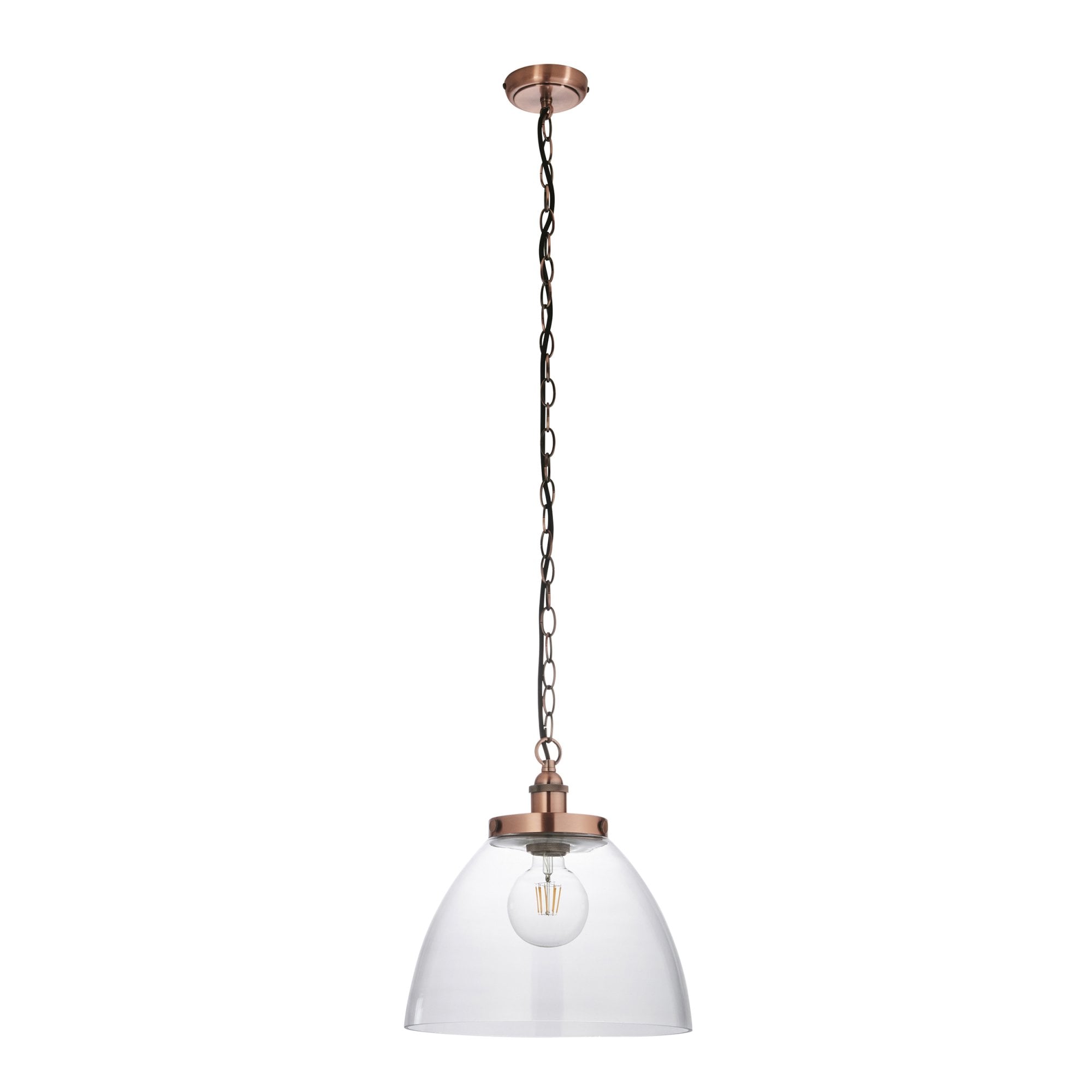 106895 Hansen Grand 1 Light Pendant Aged Copper Plate And Clear Glass