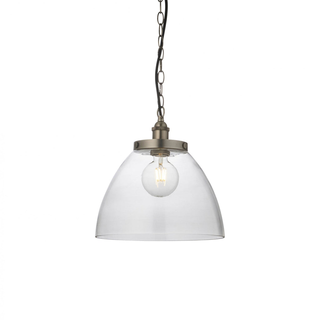 106896 Hansen Grand 1 Light Pendant Brushed Silver Paint And Clear Glass