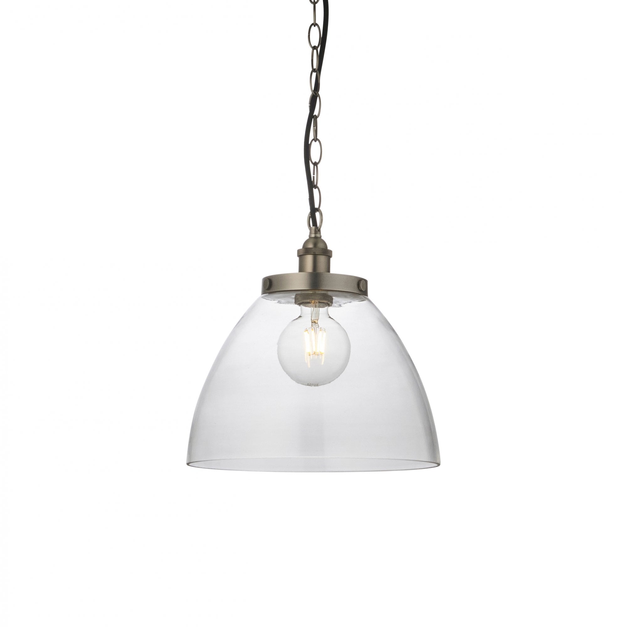 Hansen Grand 1 Light Pendant Brushed Silver Paint And Clear Glass