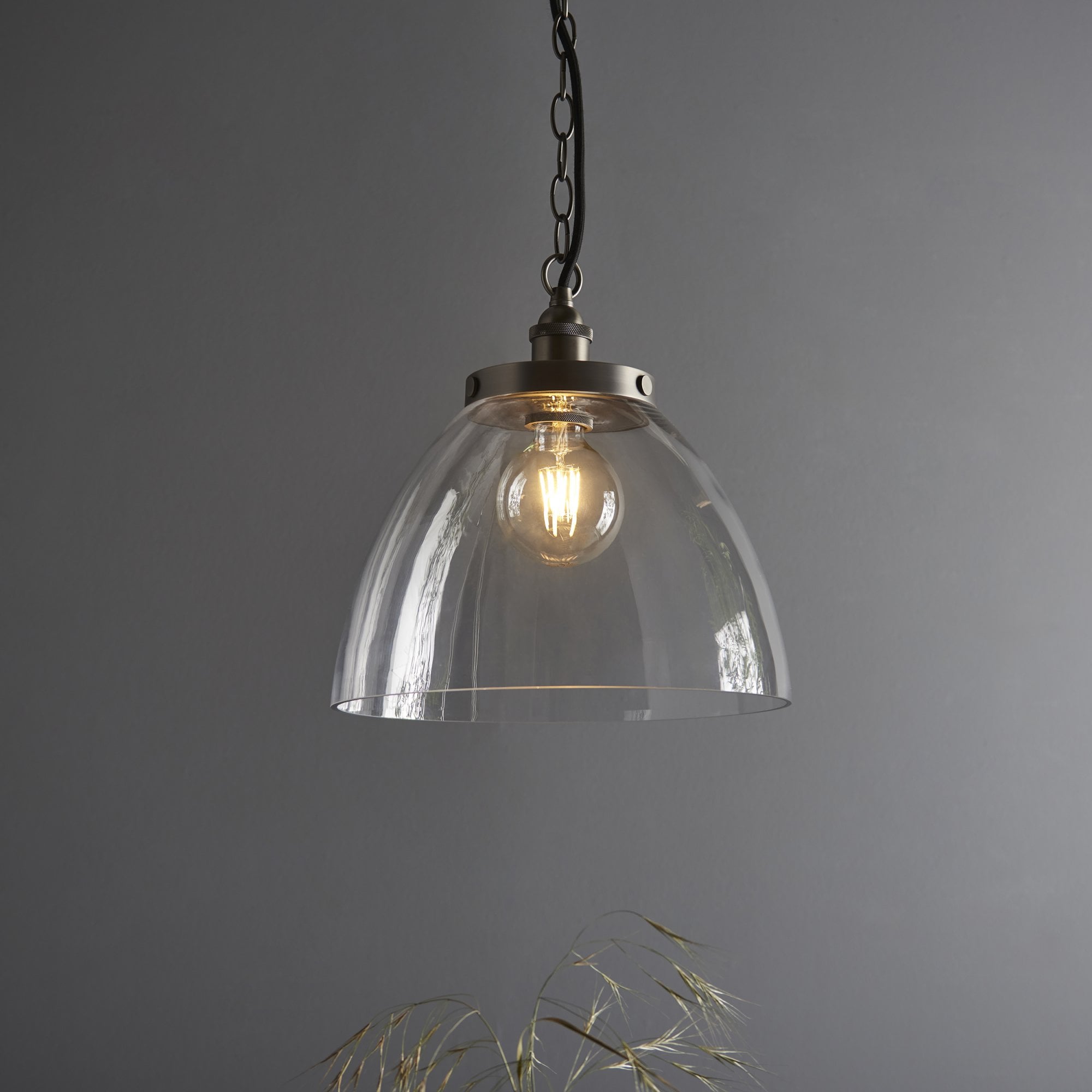 Hansen Grand 1 Light Pendant Brushed Silver Paint And Clear Glass