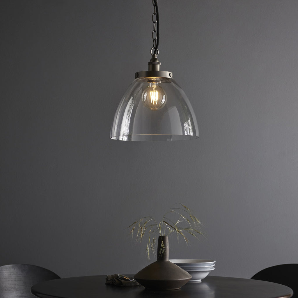 106896 Hansen Grand 1 Light Pendant Brushed Silver Paint And Clear Glass