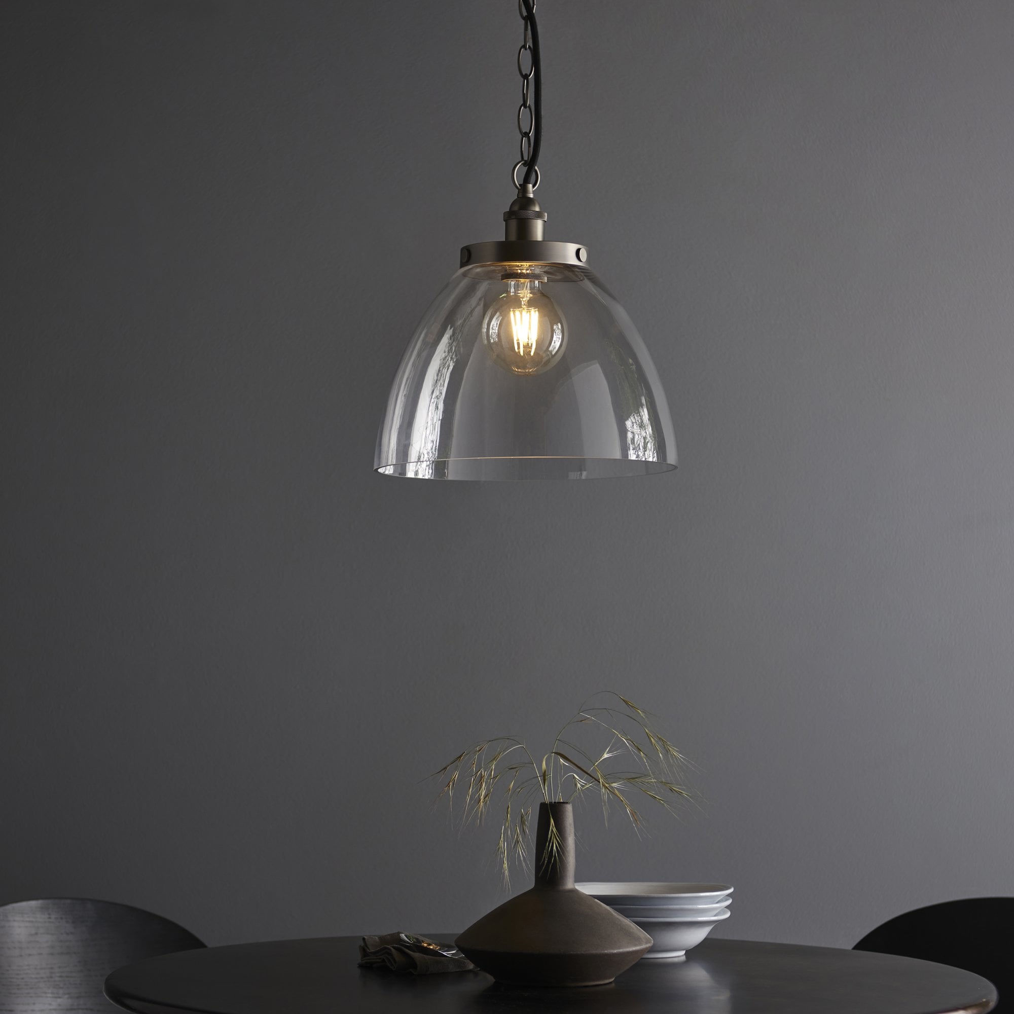 Hansen Grand 1 Light Pendant Brushed Silver Paint And Clear Glass