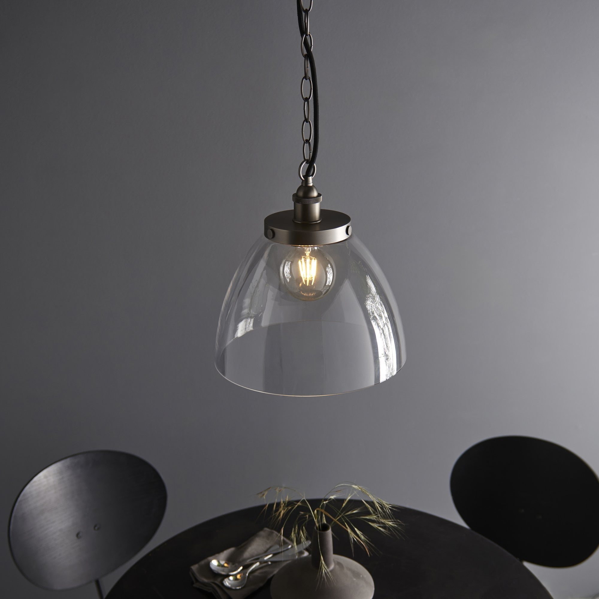 Hansen Grand 1 Light Pendant Brushed Silver Paint And Clear Glass