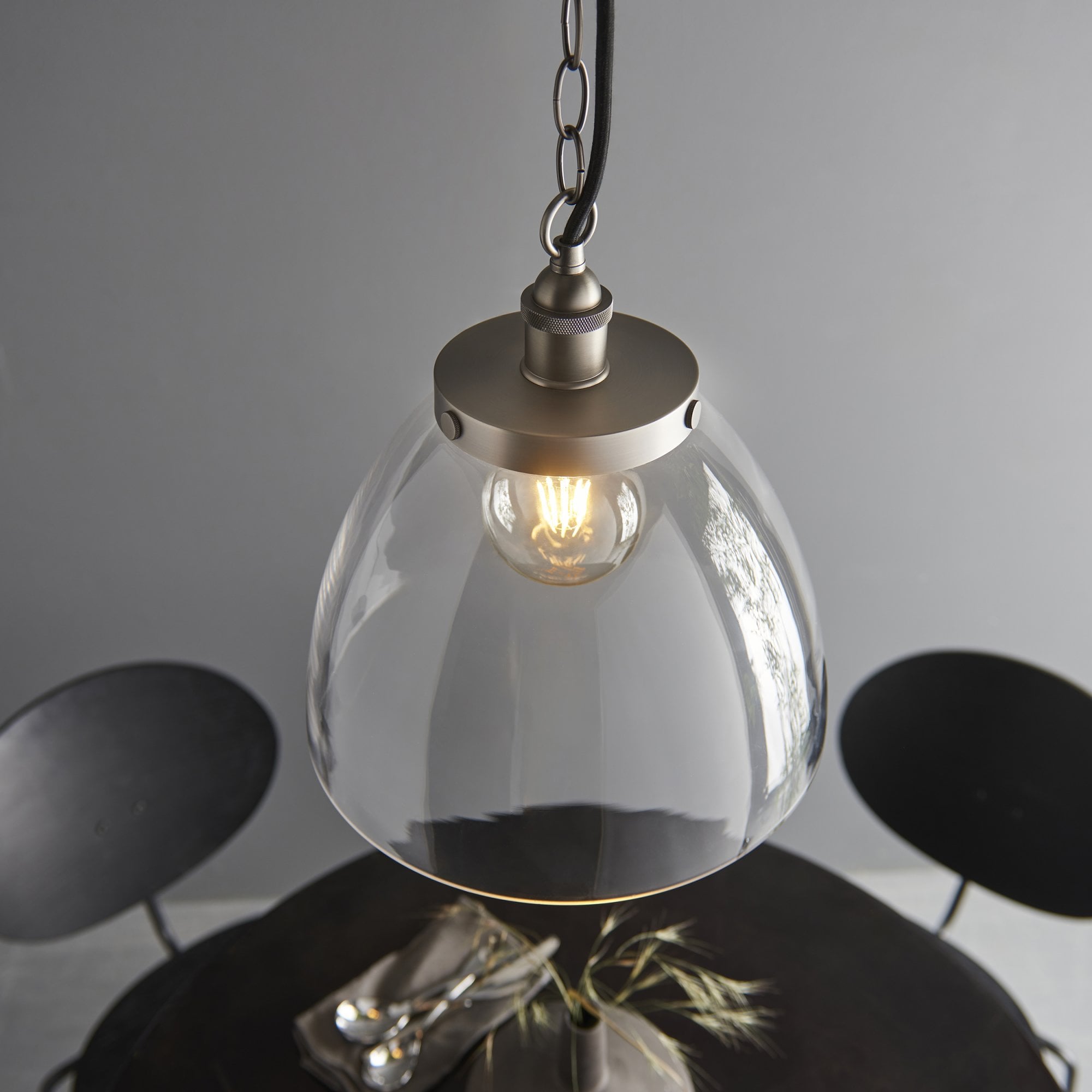 Hansen Grand 1 Light Pendant Brushed Silver Paint And Clear Glass