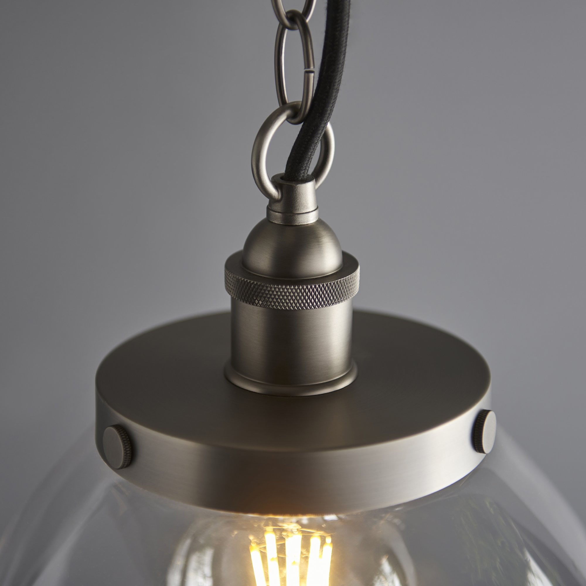 Hansen Grand 1 Light Pendant Brushed Silver Paint And Clear Glass