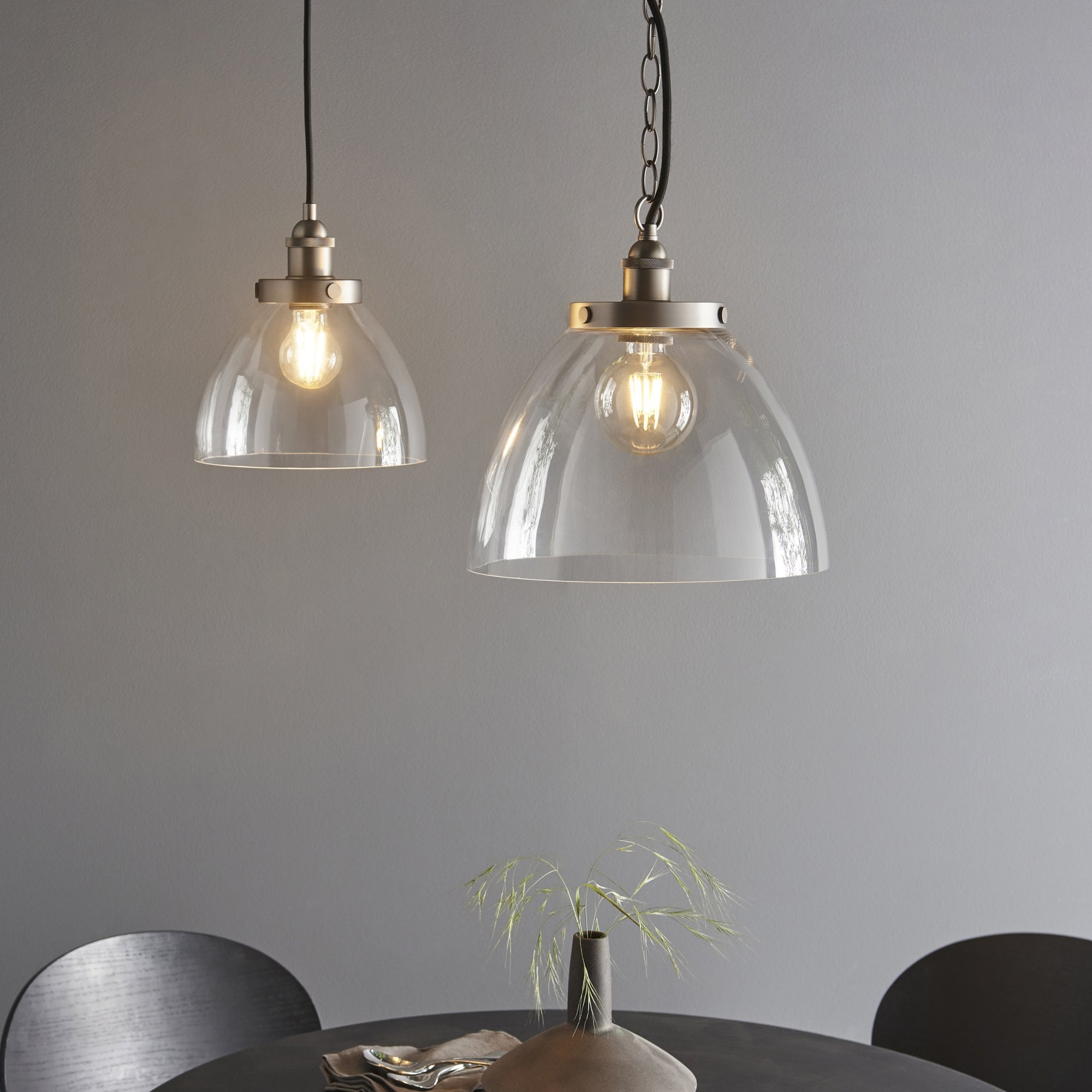 Hansen Grand 1 Light Pendant Brushed Silver Paint And Clear Glass