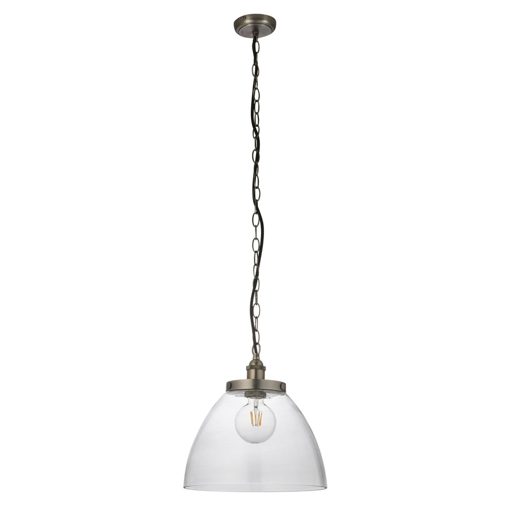 106896 Hansen Grand 1 Light Pendant Brushed Silver Paint And Clear Glass
