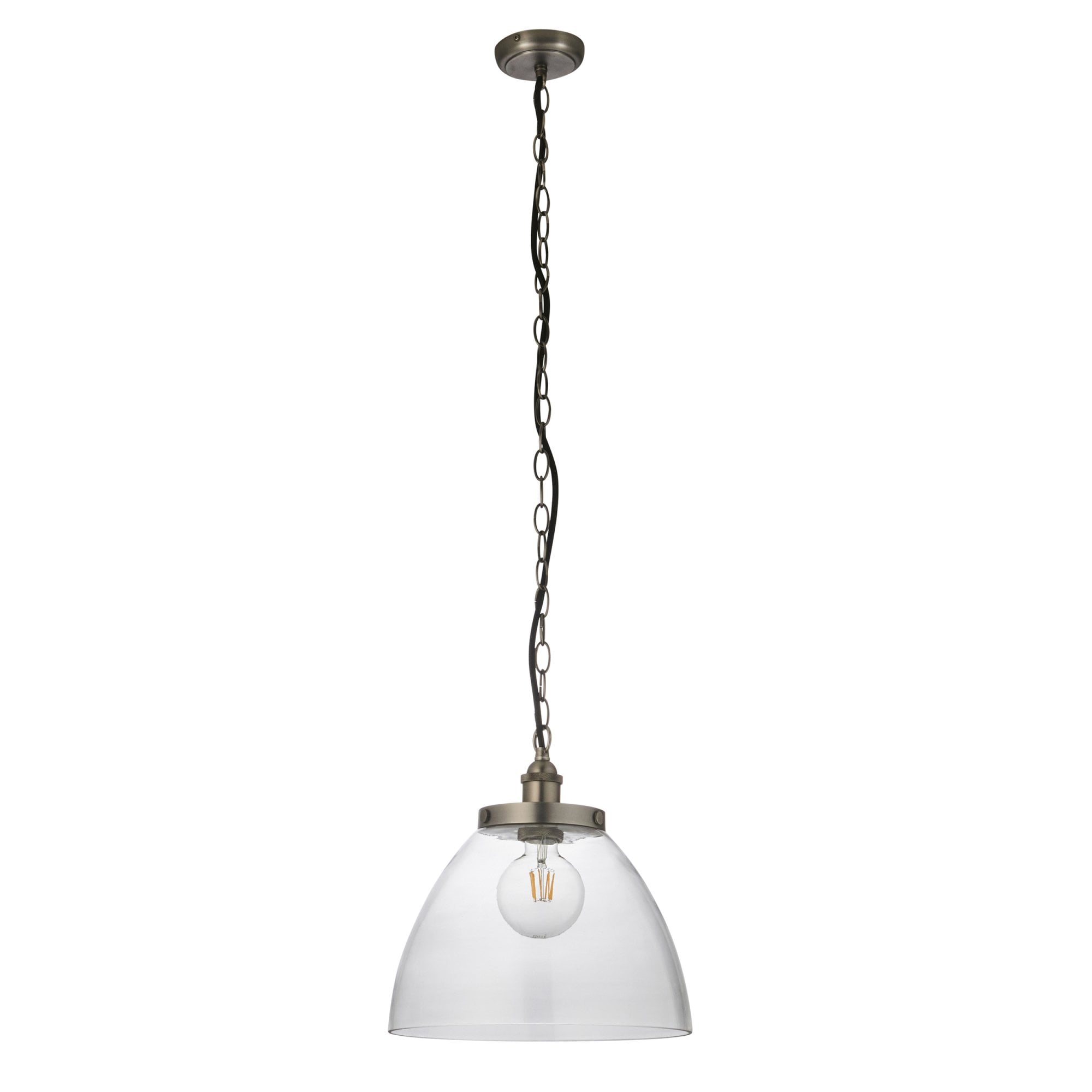 Hansen Grand 1 Light Pendant Brushed Silver Paint And Clear Glass