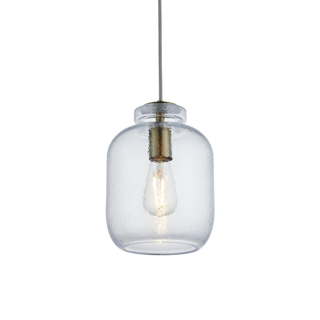 106923 Lyra 1 Light Pendant Clear Textured Glass And Antique Brass Plate
