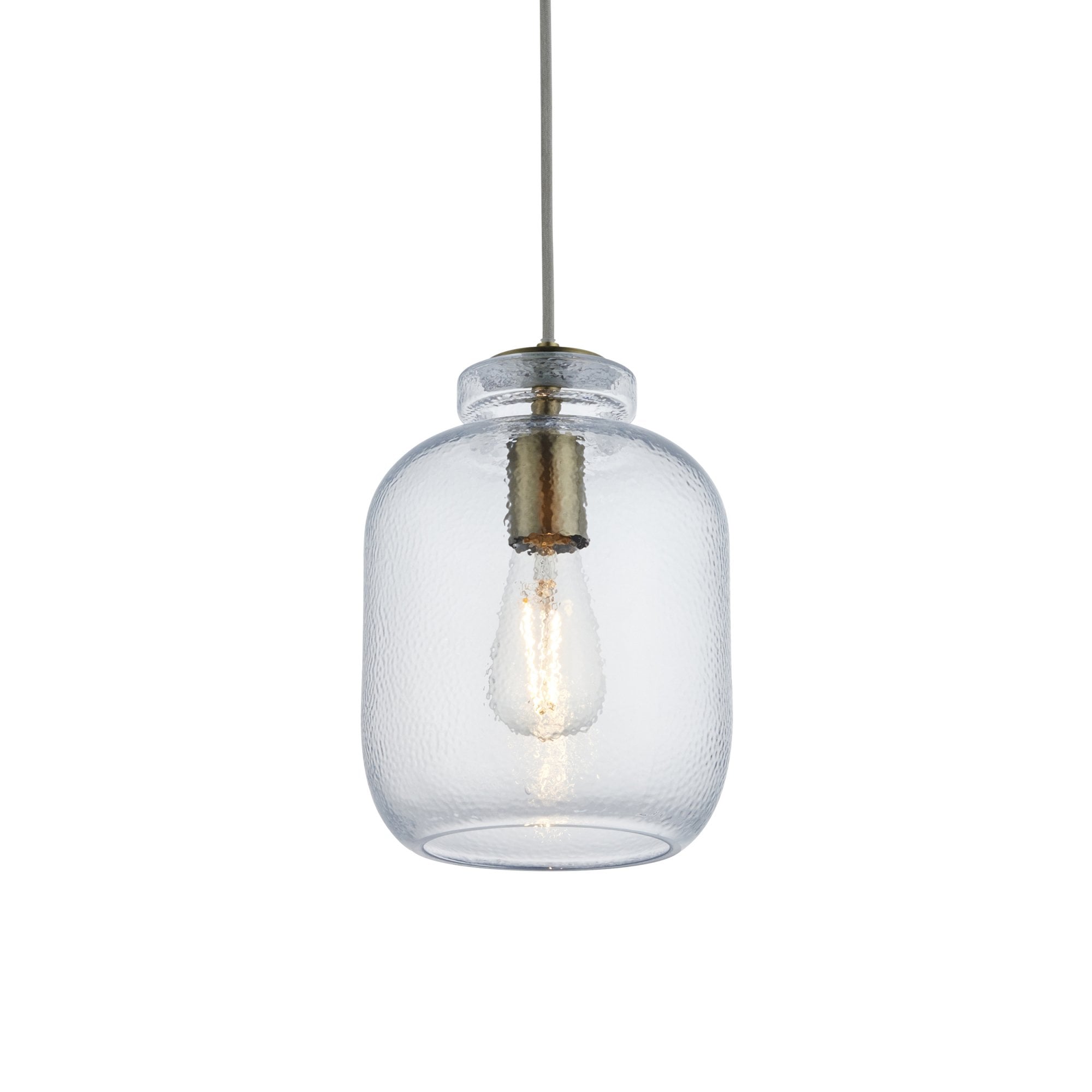 106923 Lyra 1 Light Pendant Clear Textured Glass And Antique Brass Plate