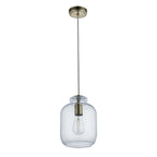 106923 Lyra 1 Light Pendant Clear Textured Glass And Antique Brass Plate