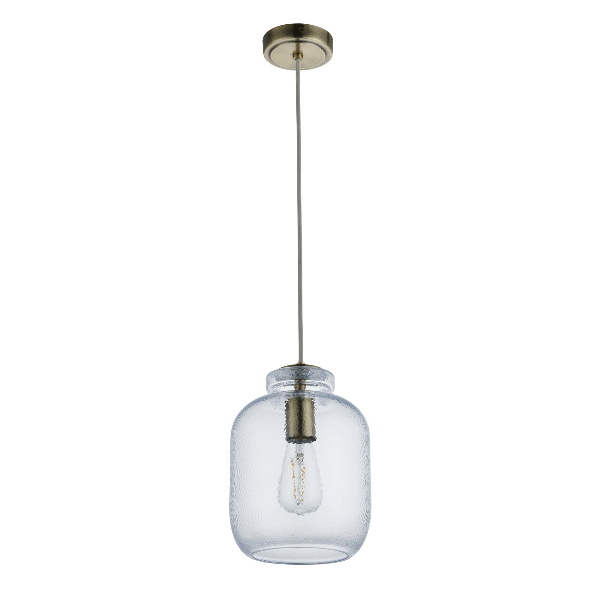 106923 Lyra 1 Light Pendant Clear Textured Glass And Antique Brass Plate