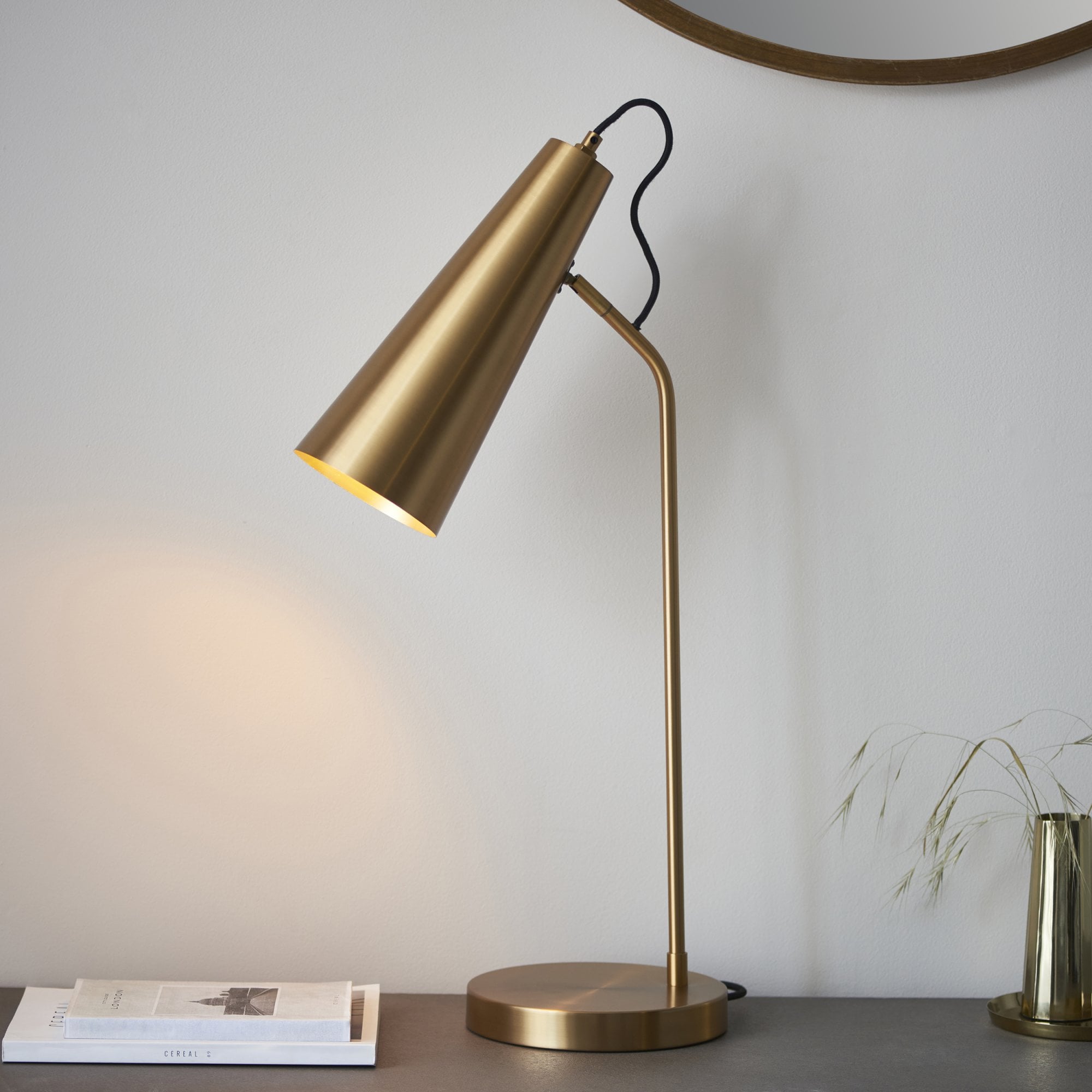 107527 Karna New 1 Light Table Lamp Warm Antique Brass Plate