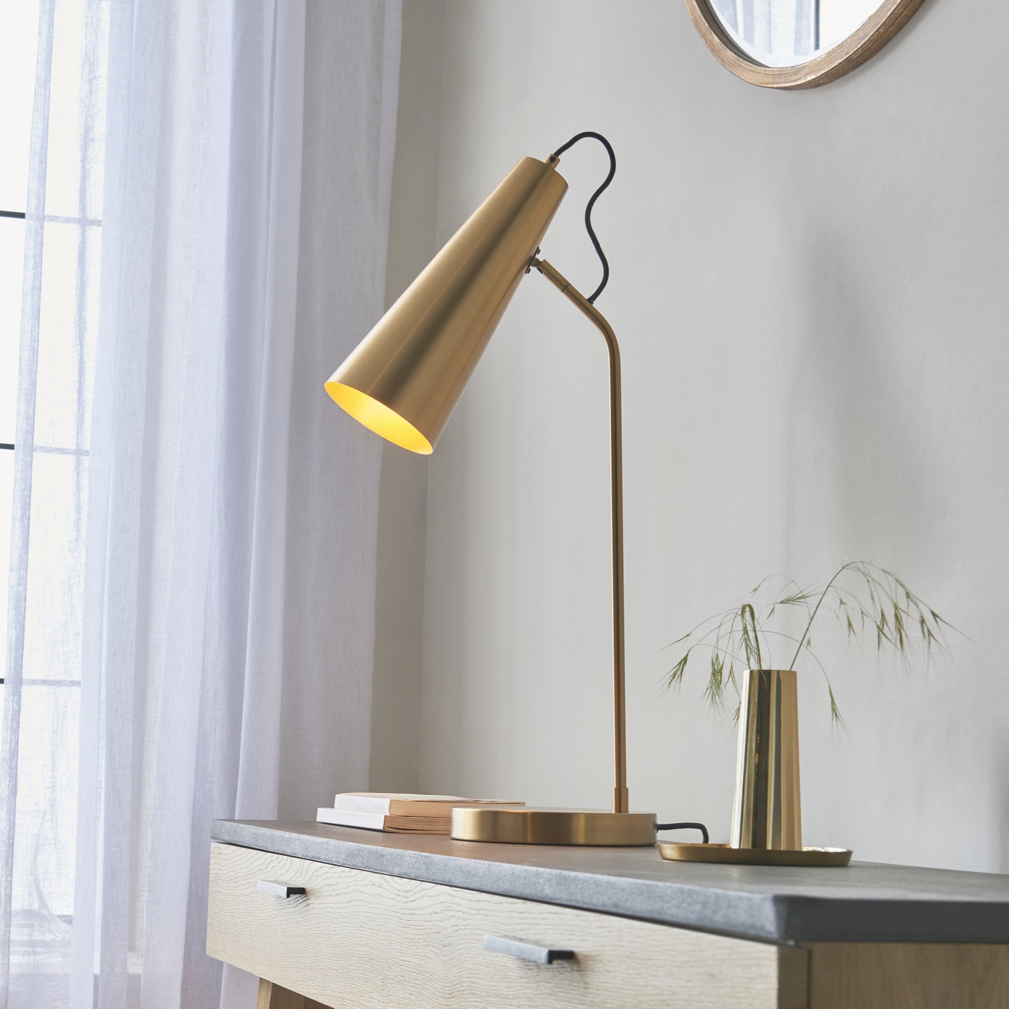 107527 Karna New 1 Light Table Lamp Warm Antique Brass Plate