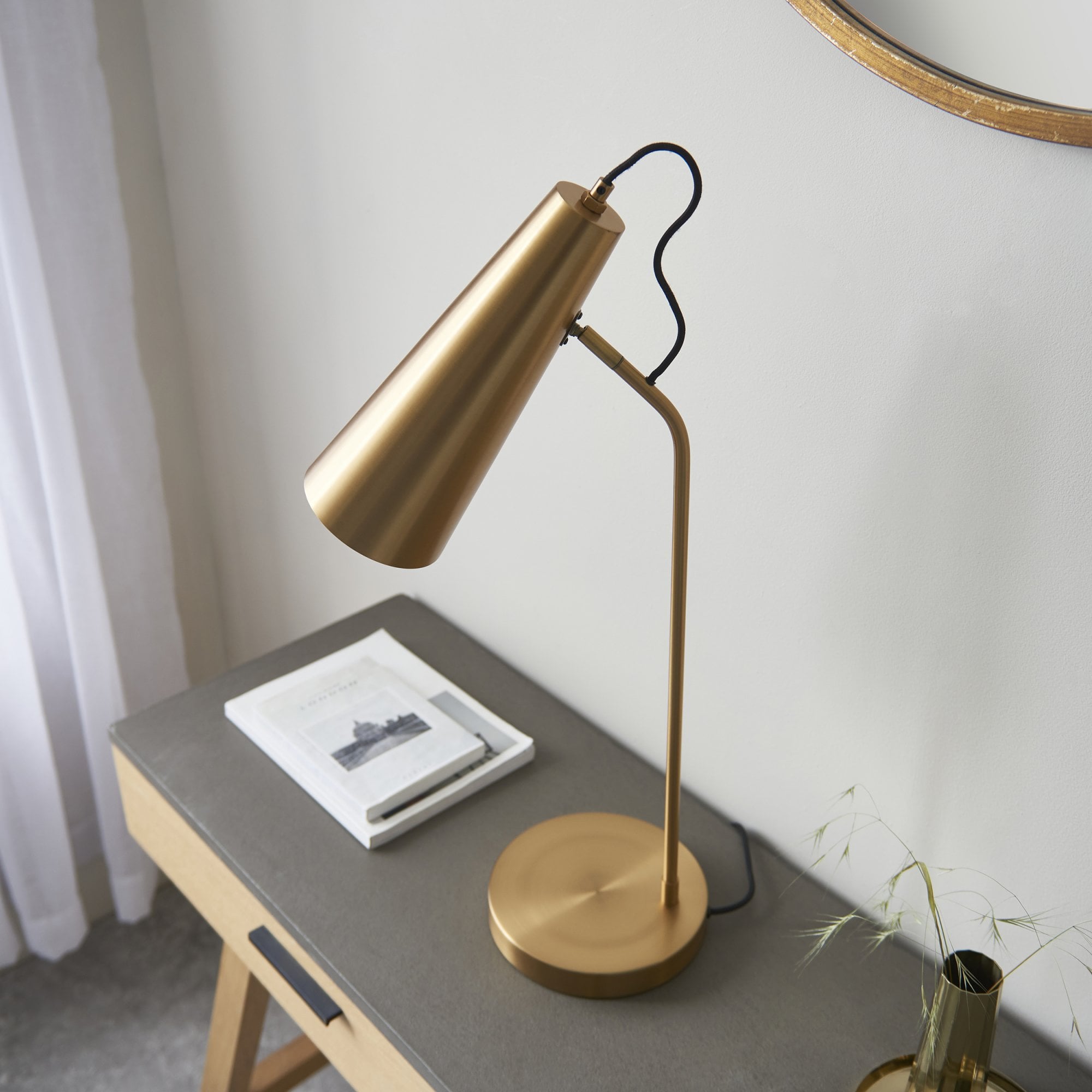 107527 Karna New 1 Light Table Lamp Warm Antique Brass Plate