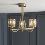 107801 Berenice 3 Light Semi Flush Antique Brass Plate And Clear Glass