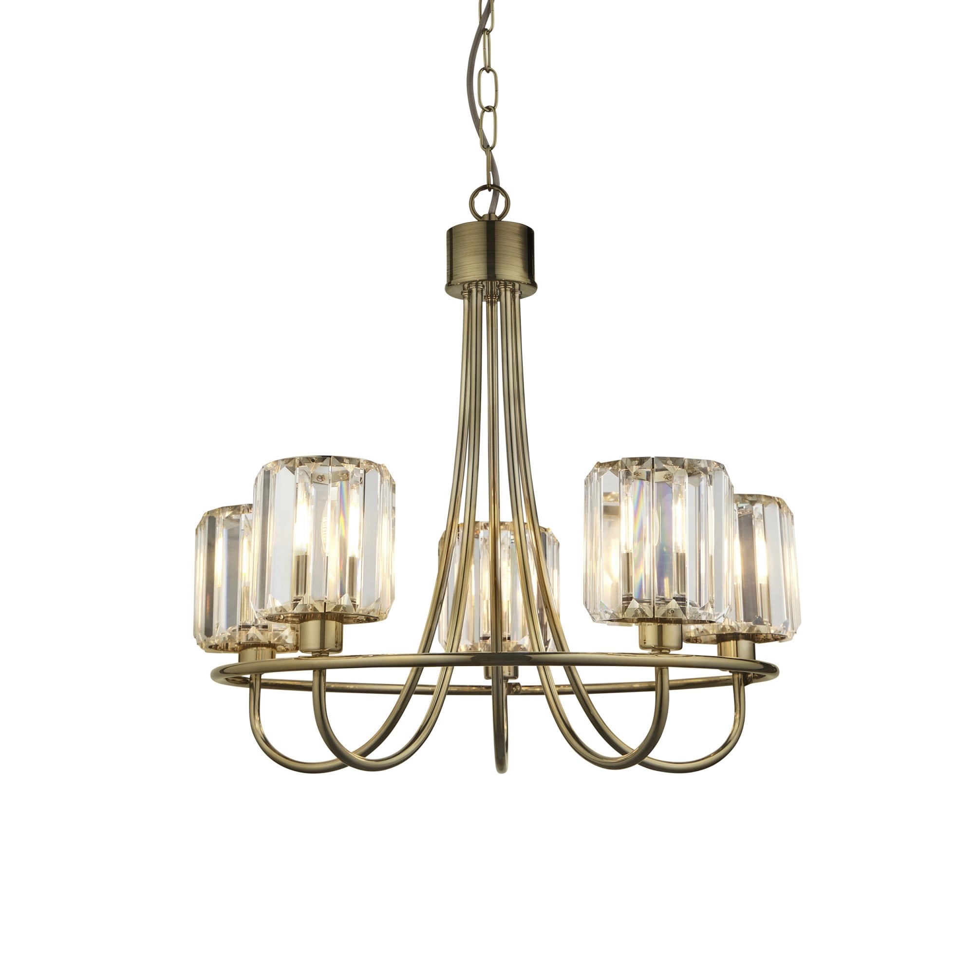 107802 Berenice 5 Light Pendant Antique Brass Plate And Clear Glass