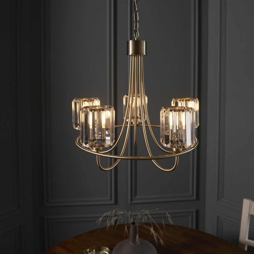 107802 Berenice 5 Light Pendant Antique Brass Plate And Clear Glass