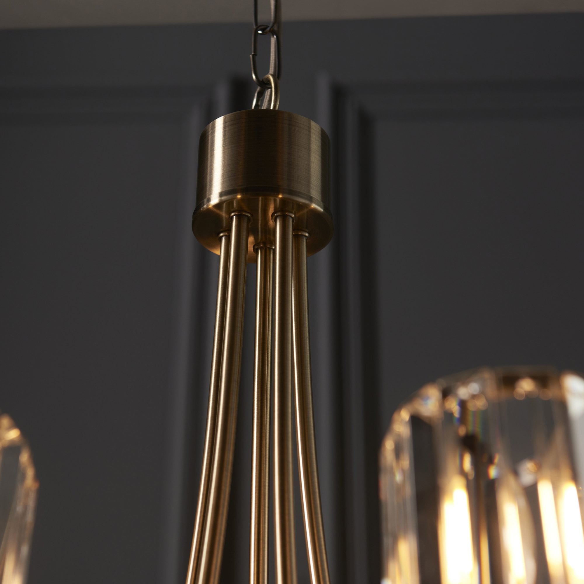 107802 Berenice 5 Light Pendant Antique Brass Plate And Clear Glass