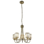107802 Berenice 5 Light Pendant Antique Brass Plate And Clear Glass