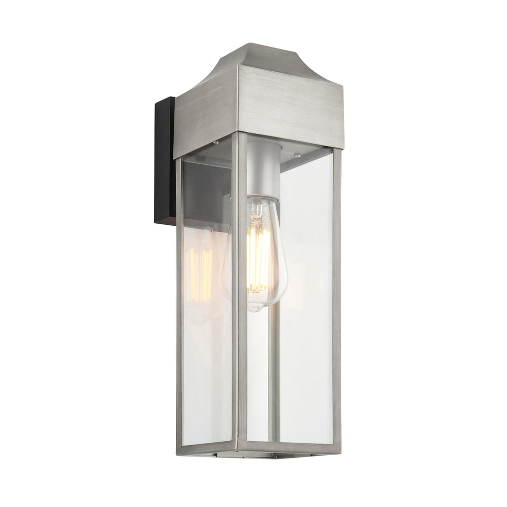 95529 Outdoor Wall 1 Light Brushed Silver Finish, Matt Black And Clear Glass