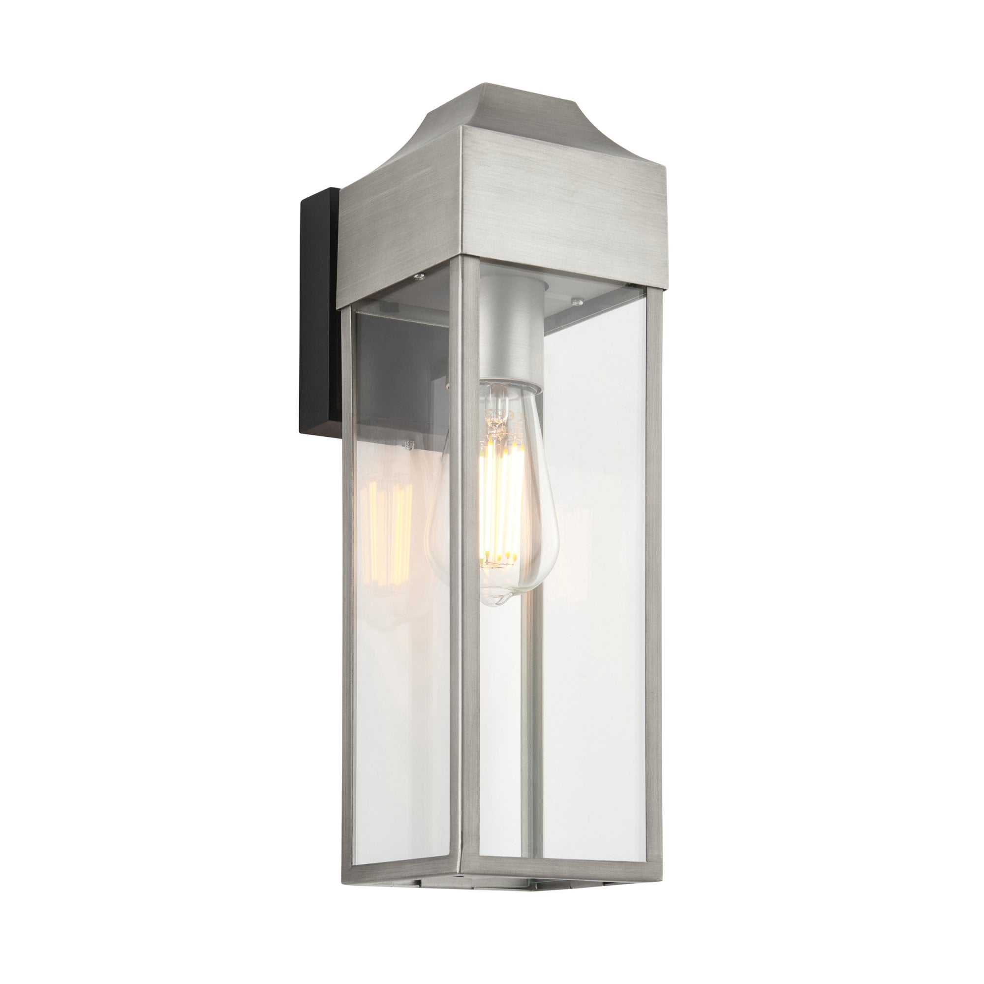 95529 Outdoor Wall 1 Light Brushed Silver Finish, Matt Black And Clear Glass