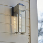 95529 Outdoor Wall 1 Light Brushed Silver Finish, Matt Black And Clear Glass