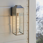 95529 Outdoor Wall 1 Light Brushed Silver Finish, Matt Black And Clear Glass