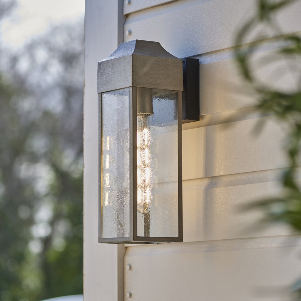 95529 Outdoor Wall 1 Light Brushed Silver Finish, Matt Black And Clear Glass