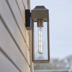 95529 Outdoor Wall 1 Light Brushed Silver Finish, Matt Black And Clear Glass