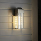 95529 Outdoor Wall 1 Light Brushed Silver Finish, Matt Black And Clear Glass