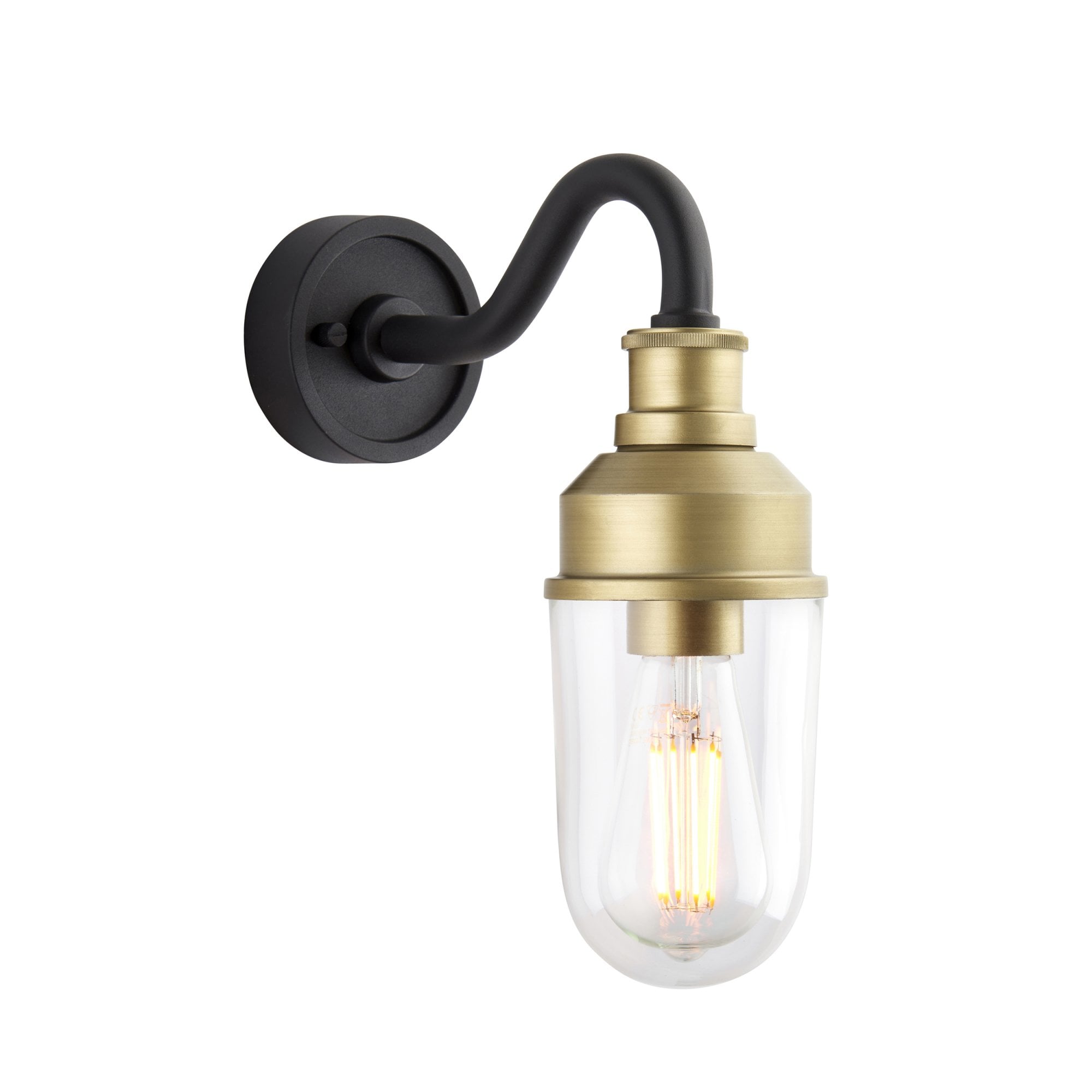 95887 Outdoor Wall 1 Light Matt Black And Brushed Gold Finish With Clear Glass