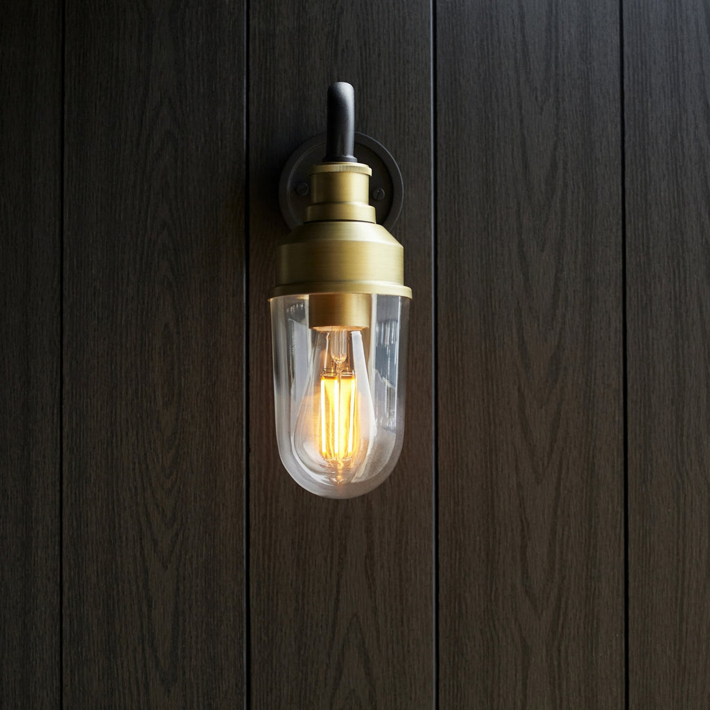 95887 Outdoor Wall 1 Light Matt Black And Brushed Gold Finish With Clear Glass