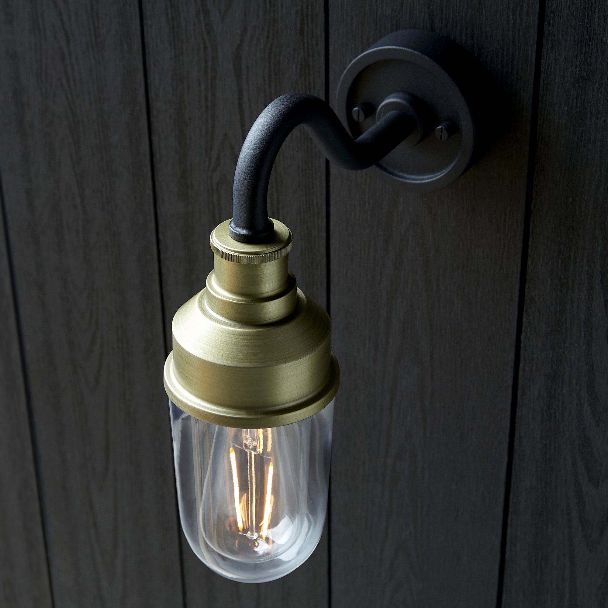95887 Outdoor Wall 1 Light Matt Black And Brushed Gold Finish With Clear Glass