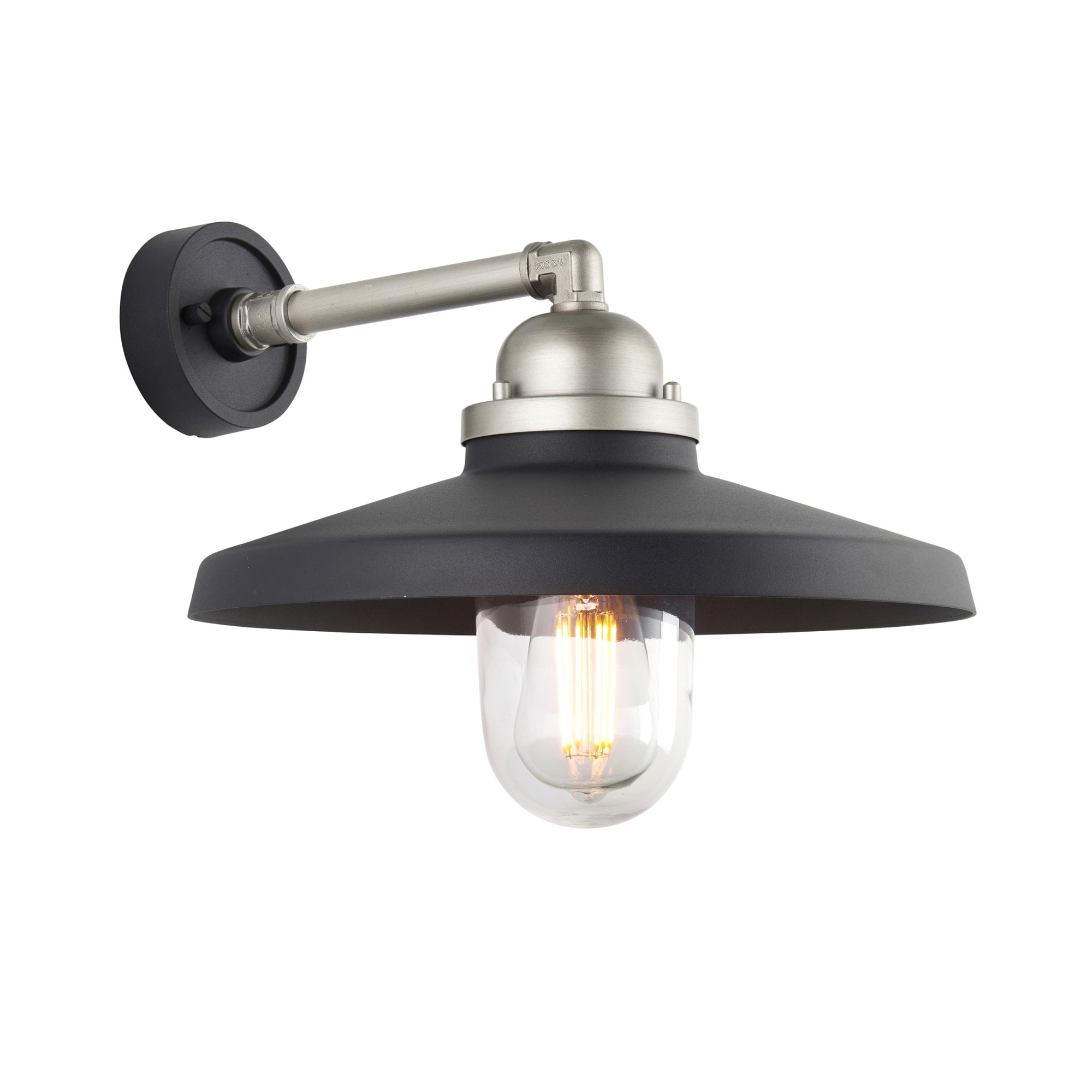 95901 Outdoor Wall 1 Light Matt Black And Brushed Silver Finish With Clear Glass