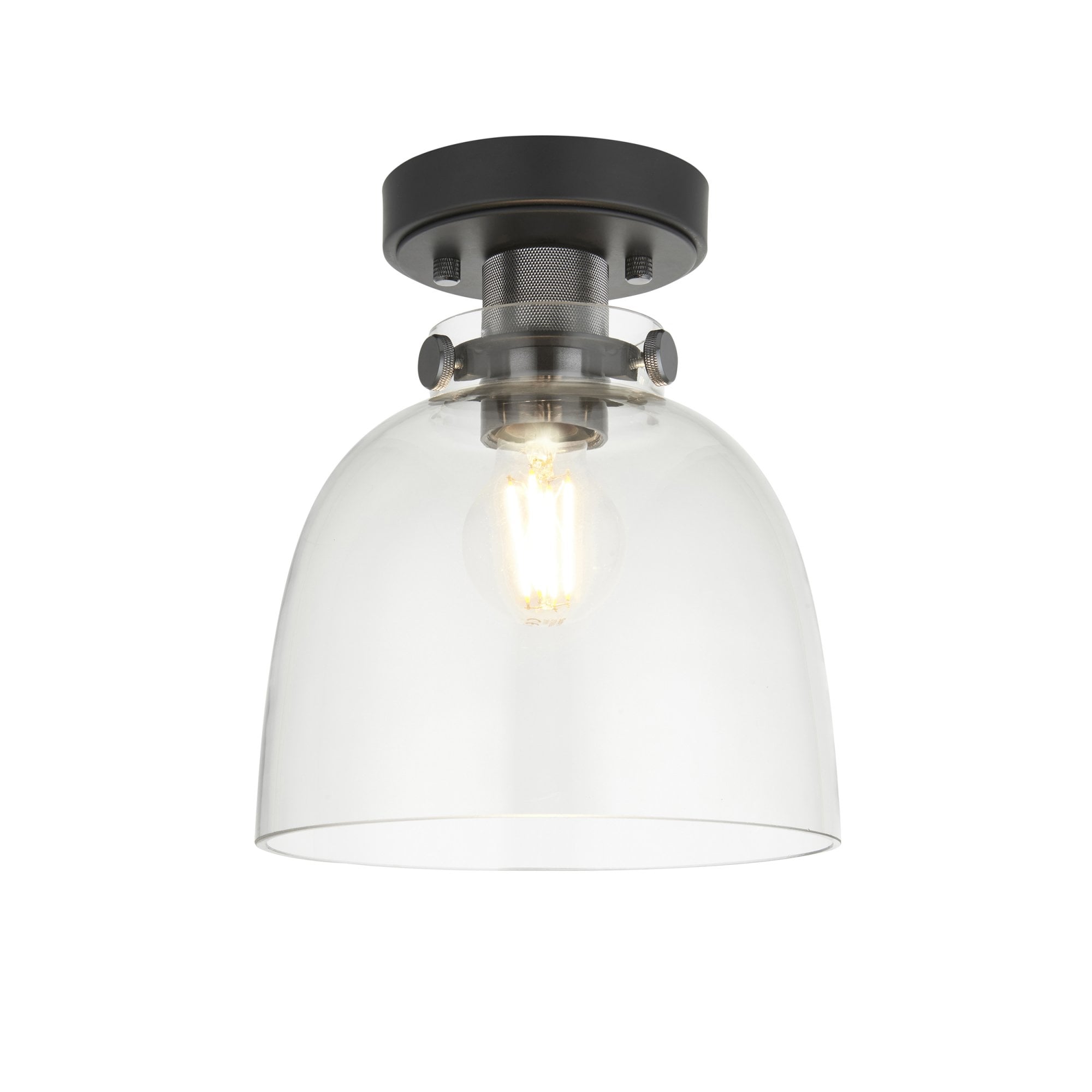 99106 Flush Ceiling 1 Light Smokey Grey Tinted Glass And Black Chrome Plate