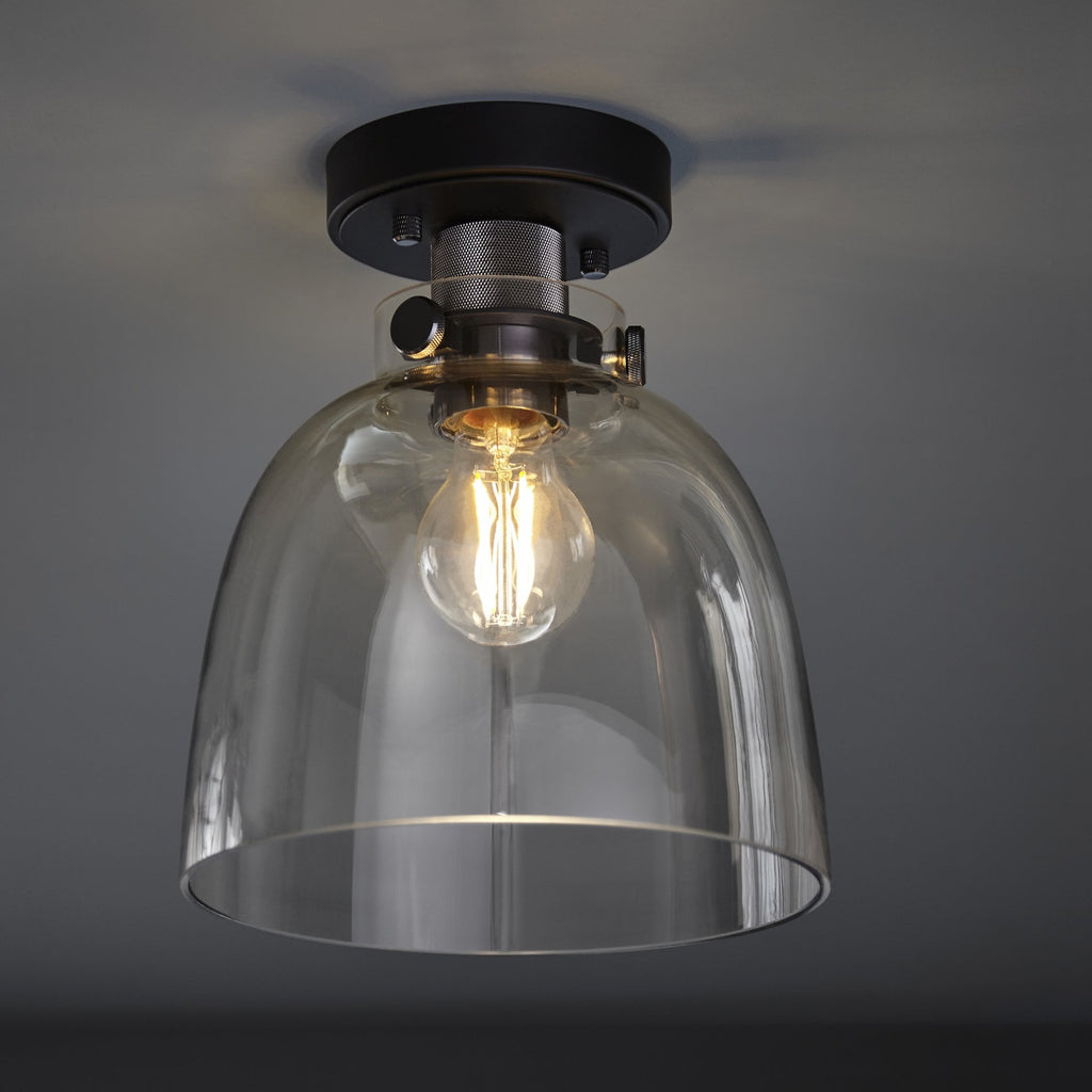 99106 Flush Ceiling 1 Light Smokey Grey Tinted Glass And Black Chrome Plate