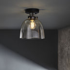 99106 Flush Ceiling 1 Light Smokey Grey Tinted Glass And Black Chrome Plate