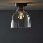99106 Flush Ceiling 1 Light Smokey Grey Tinted Glass And Black Chrome Plate