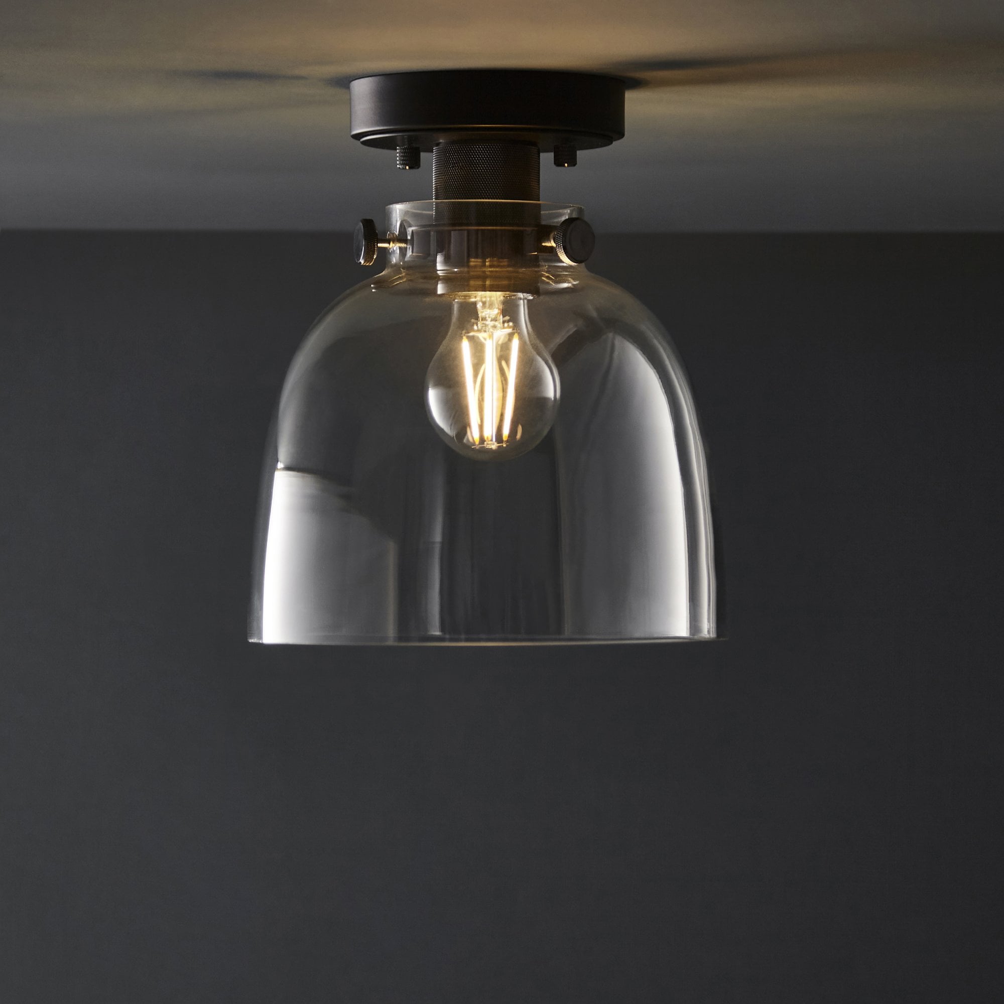 99106 Flush Ceiling 1 Light Smokey Grey Tinted Glass And Black Chrome Plate