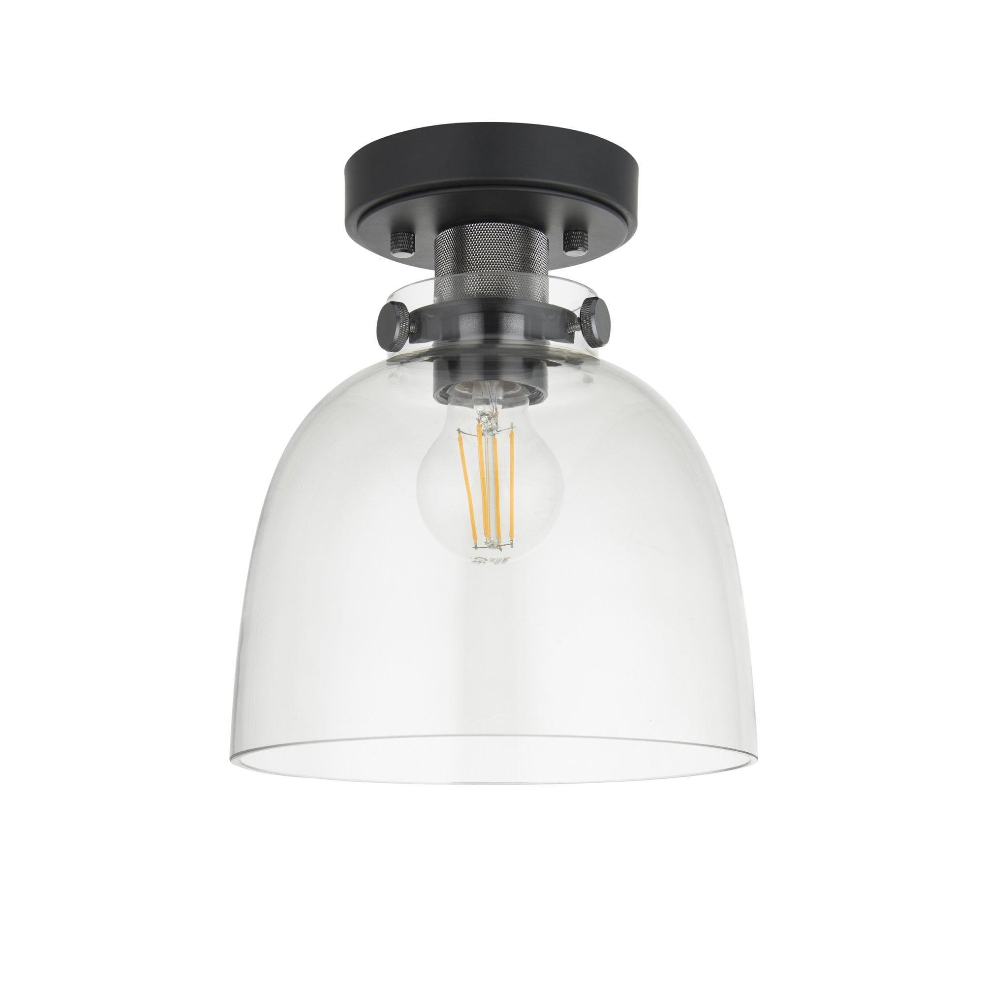 99106 Flush Ceiling 1 Light Smokey Grey Tinted Glass And Black Chrome Plate