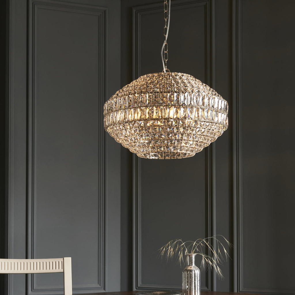 99155 Pendant 5 Light Bright Nickel Plate And Clear Crystal Glass