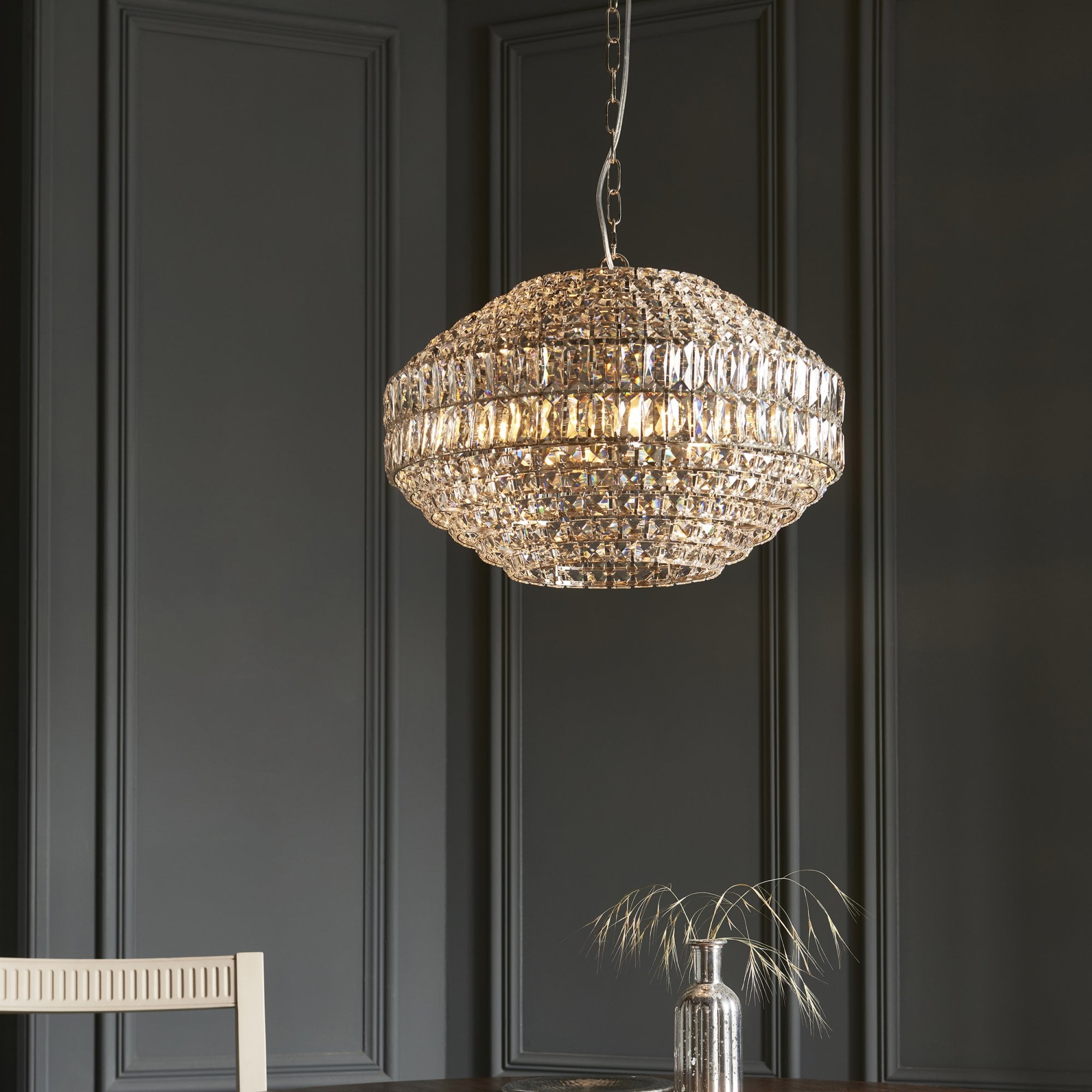 99155 Pendant 5 Light Bright Nickel Plate And Clear Crystal Glass