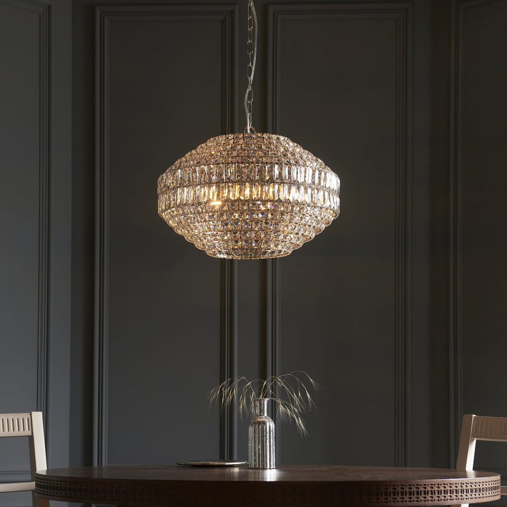 99155 Pendant 5 Light Bright Nickel Plate And Clear Crystal Glass
