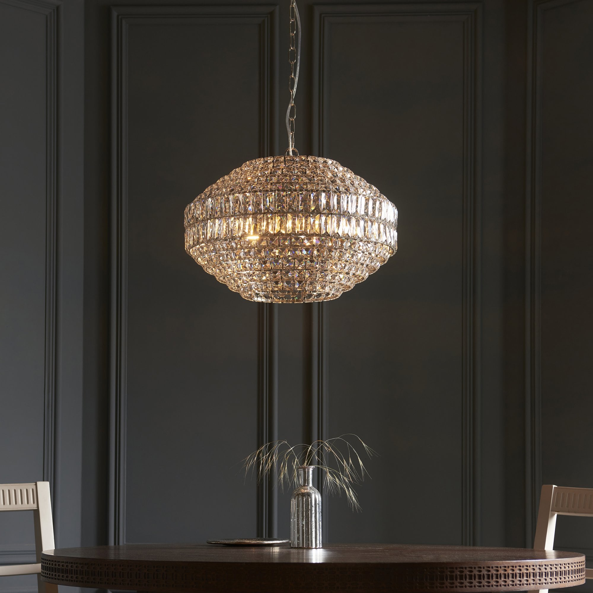 99155 Pendant 5 Light Bright Nickel Plate And Clear Crystal Glass