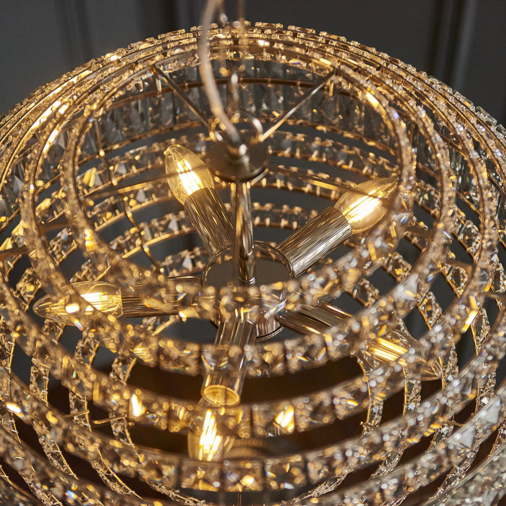 99155 Pendant 5 Light Bright Nickel Plate And Clear Crystal Glass